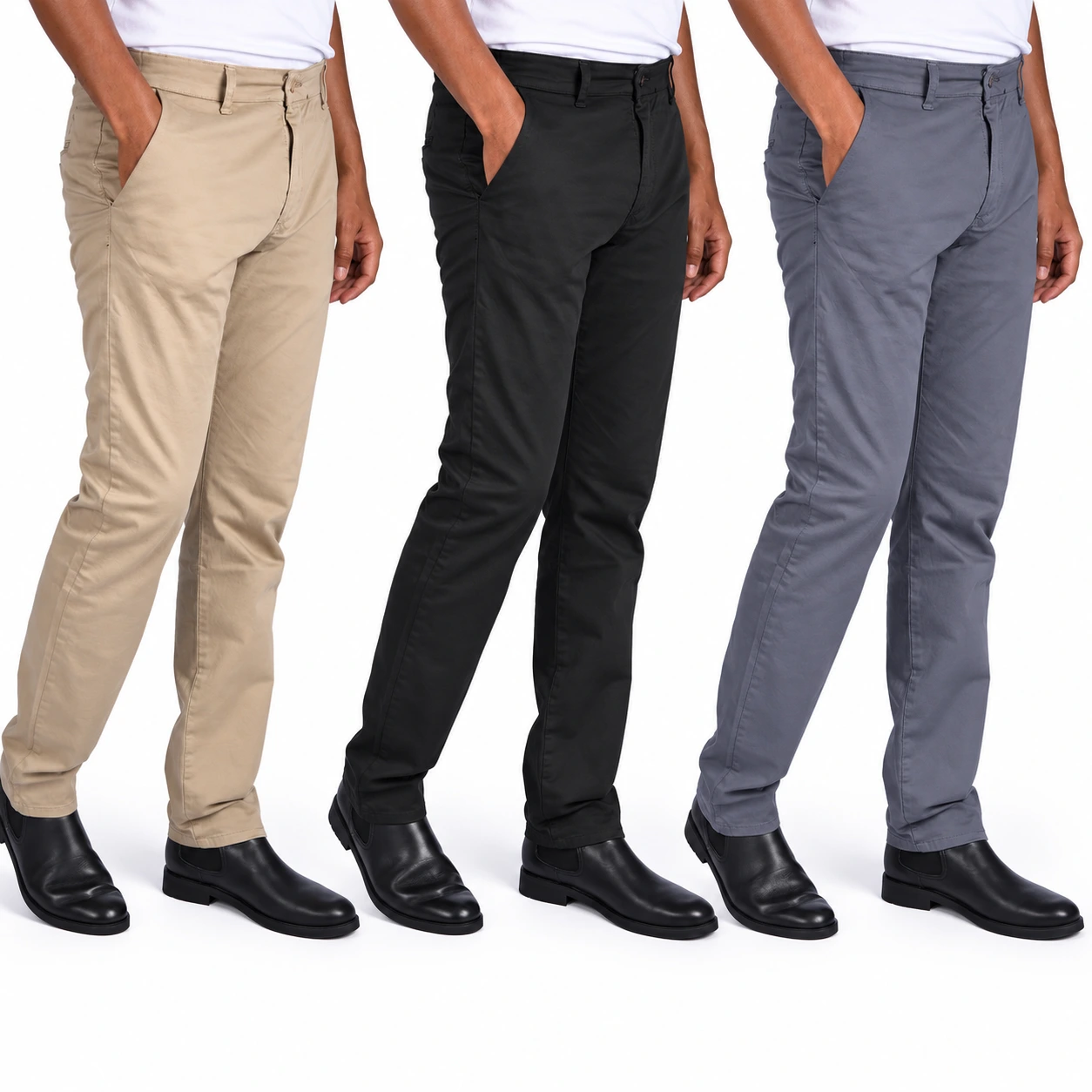 Pack de 3 Pantalons en toile Coupe Normal ( Gris +Noir+Beige)