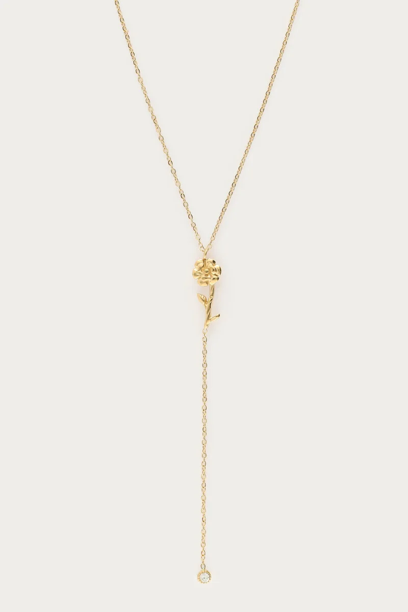 Birth Flower charm necklace with rhinestone