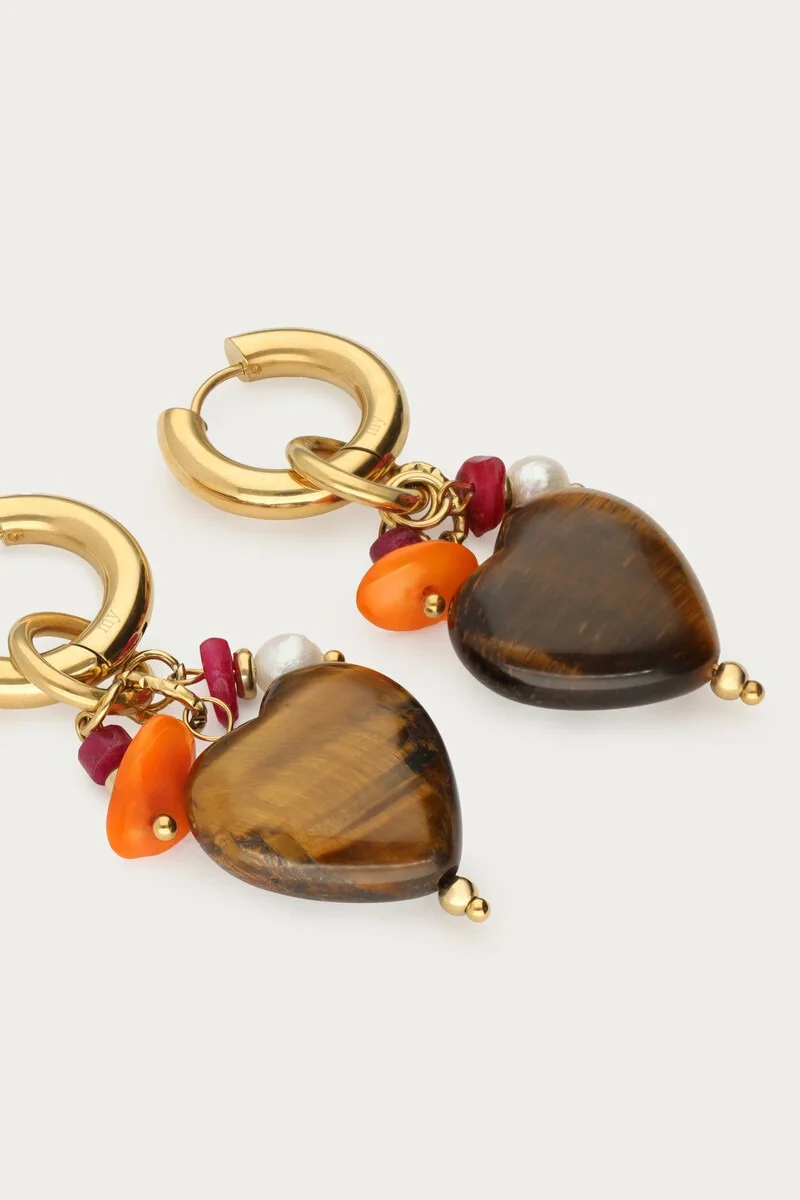 Sunrocks hoop earrings with brown heart and beads
