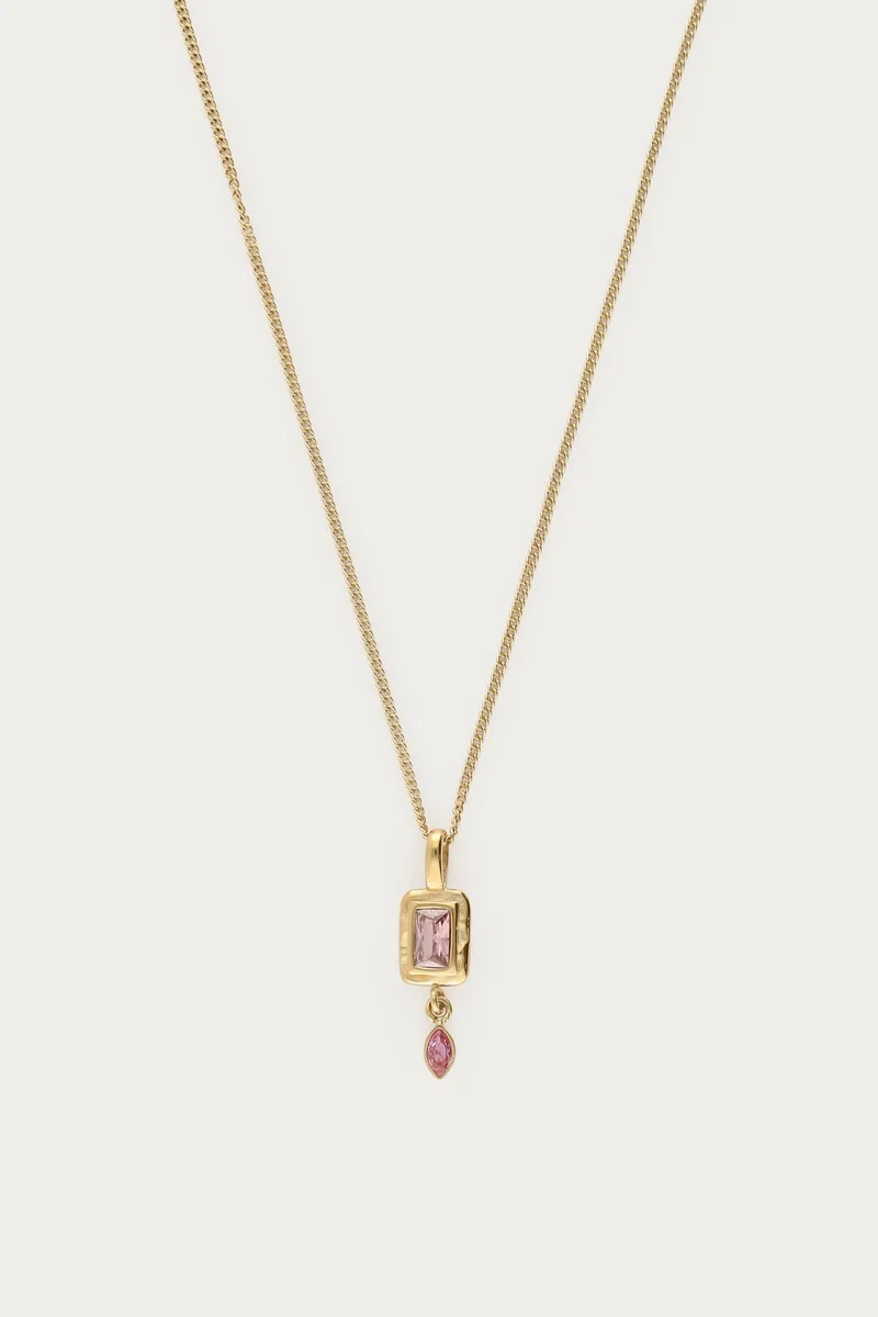 Vintage necklace with square light pink rhinestone