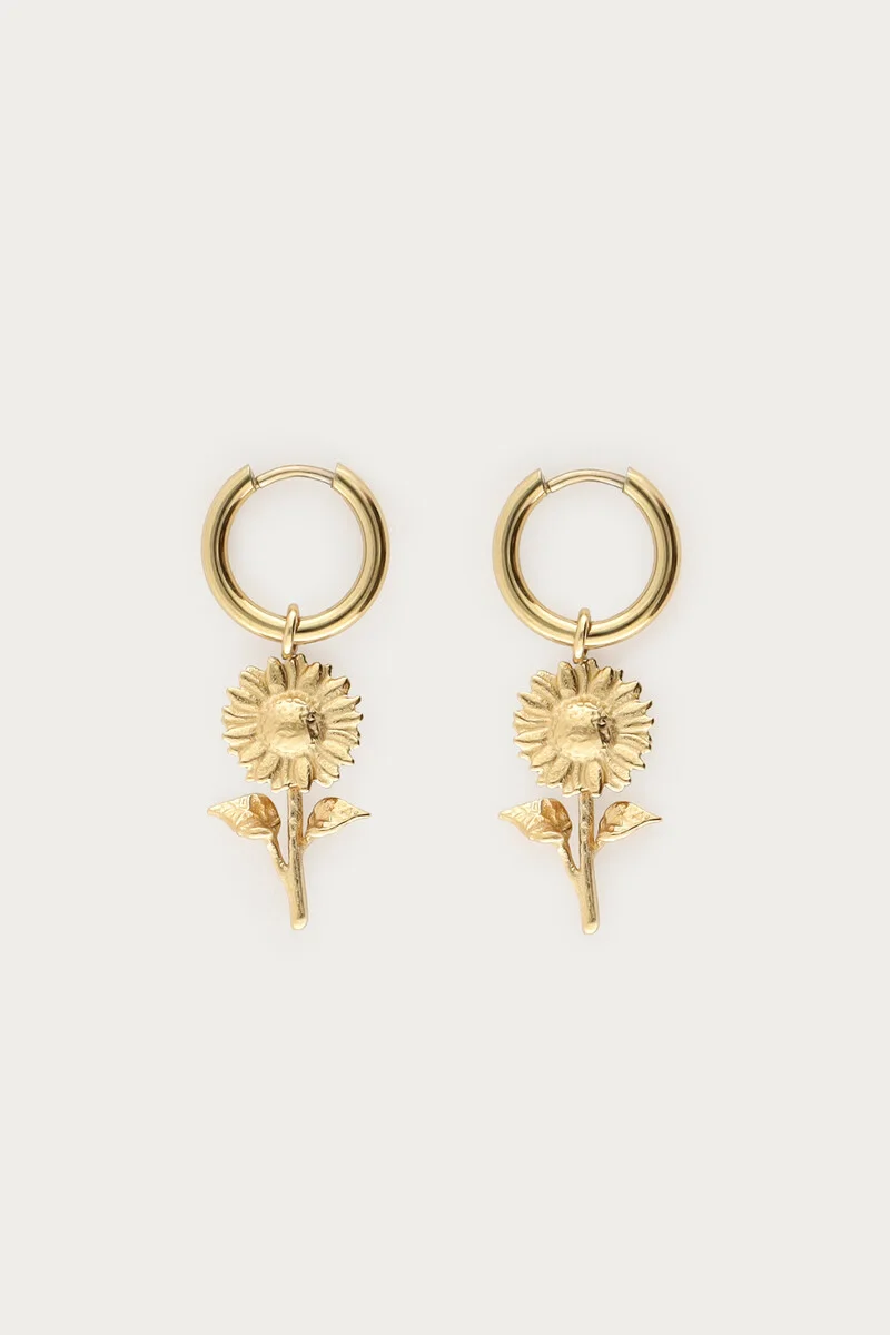 Vintage hoop earrings with sunflowers