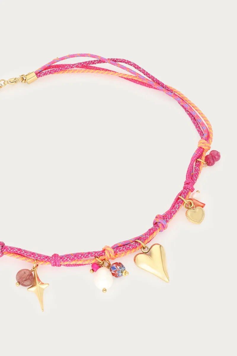 Scarf necklace with beads and heart