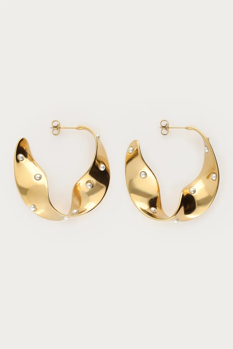 Bold statement hoop earrings with swirl and freshwater pearls