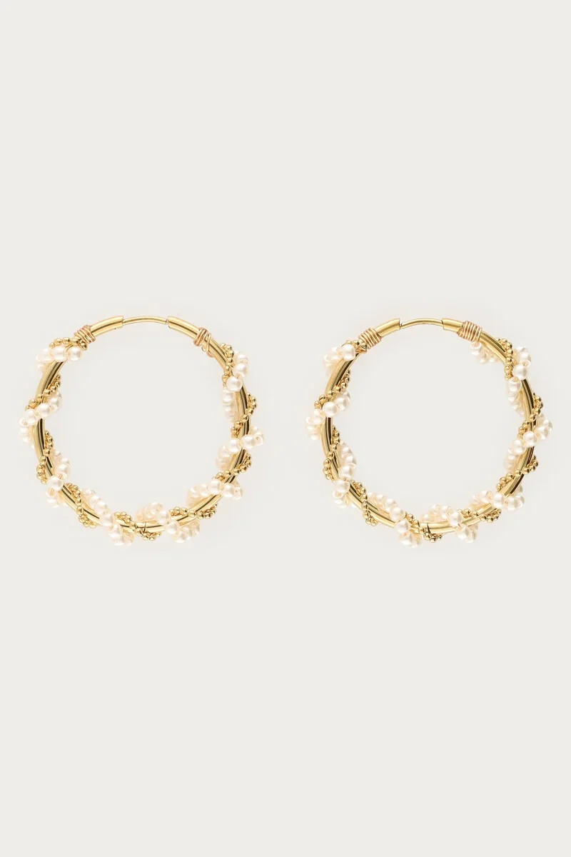 Statement hoop earrings with faux pearls swirl