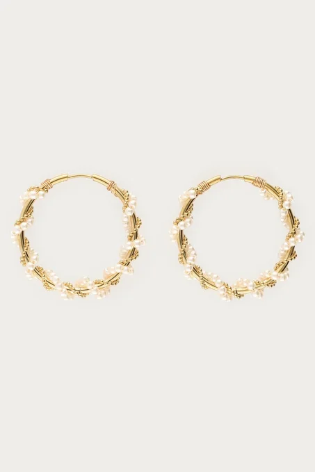 Statement hoop earrings with faux pearls swirl
