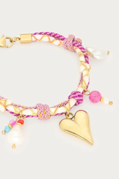 Art lilac cord bracelet with charms