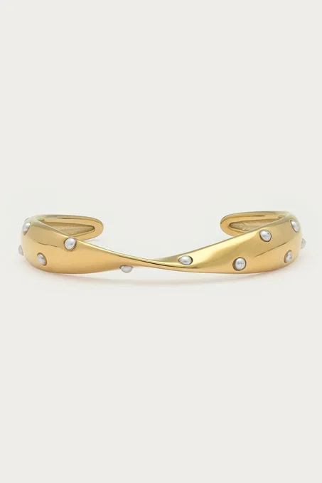 Bold bangle with twist and faux pearls