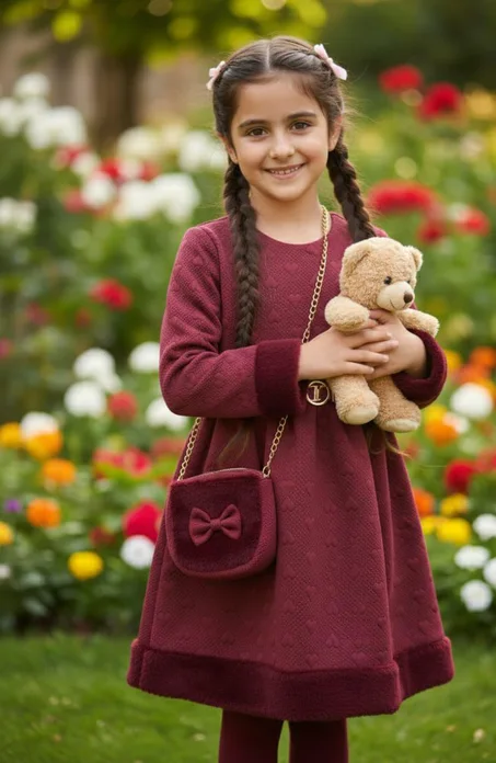 فستان بنات أنيق مع حقيبة مطابقة – ستايل راقي