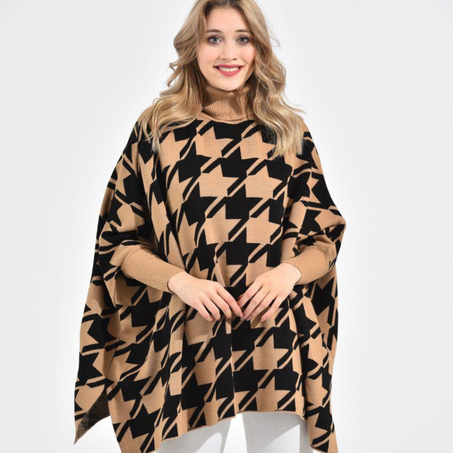 “بونشو بنقشة هوندستوث: أناقة خريفية ” 🍂🖤Ref54