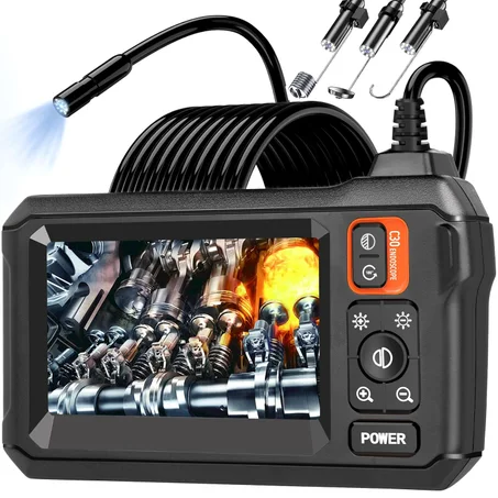 Cámara endoscopio con luz, cámara de boroscopio con pantalla IPS de 4.3 pulgadas, HD 1920P con 8 luces LED, alcance de orificio de cable semirrígido de 16.4 pies, dispositivos para hombres y