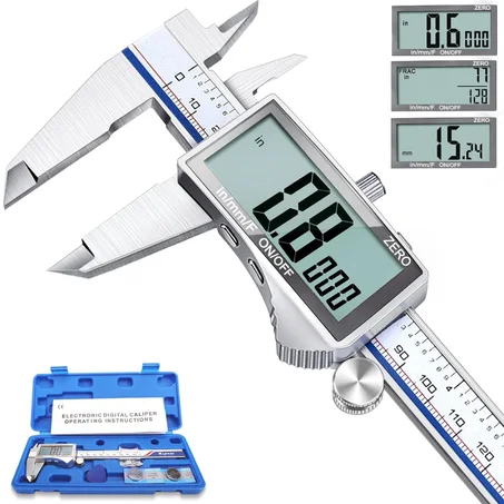 Kynup Herramienta de medición de calibrador digital, calibrador de dial Vernier, micrómetro exterior digital, herramienta de bricolaje de calibre de 6 pulgadas, acero inoxidable, pantalla gra