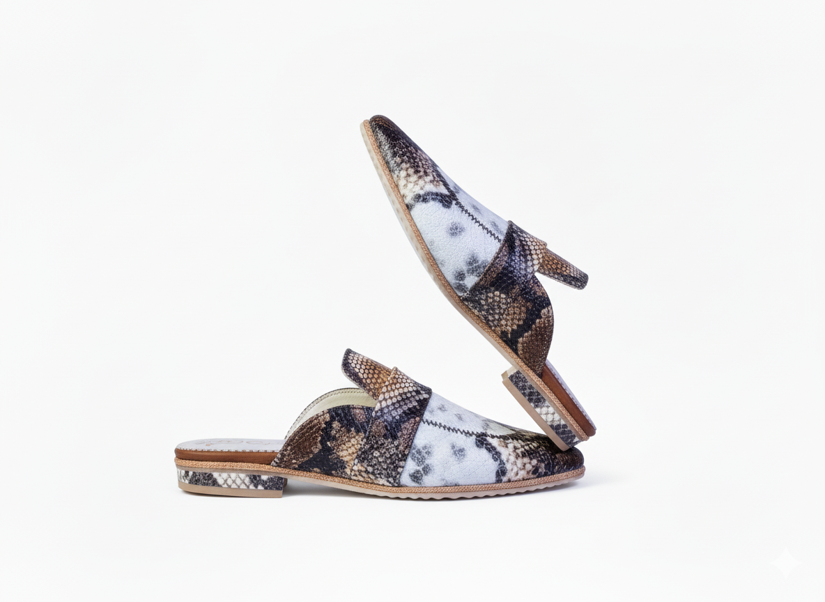 👠 الحذاء (الميول/الشبشب الخلفي) راقٍ بنقشة جلد الثعبان