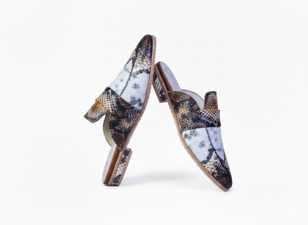 👠 الحذاء (الميول/الشبشب الخلفي) راقٍ بنقشة جلد الثعبان