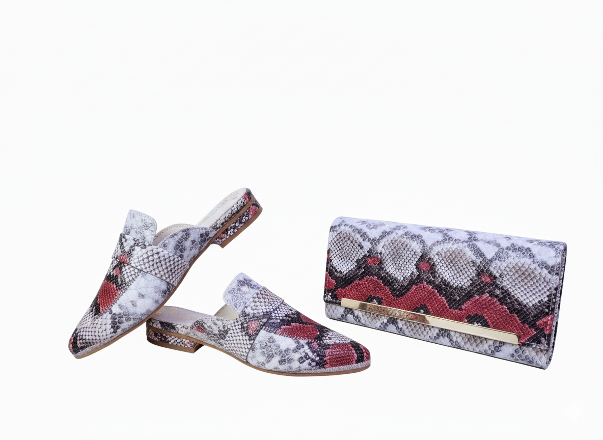 👜👠 : طقم حذاء وكلاچ بنقشة جلد الثعبان