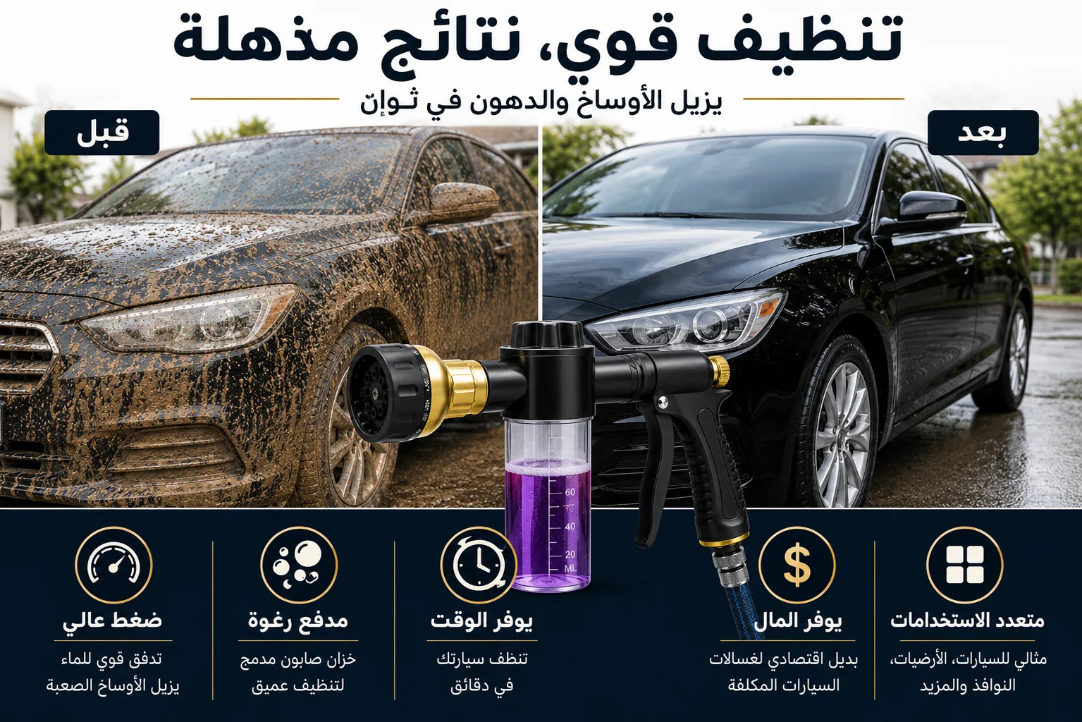 HydroJet Pro - مسدس رش الماء عالي الضغط مع خزان صابون مدمج