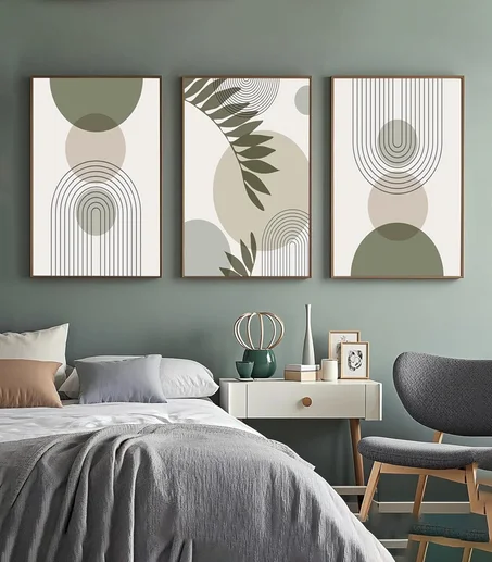 Lot de 3 Tableau Décoration Murale Vert Sauge
