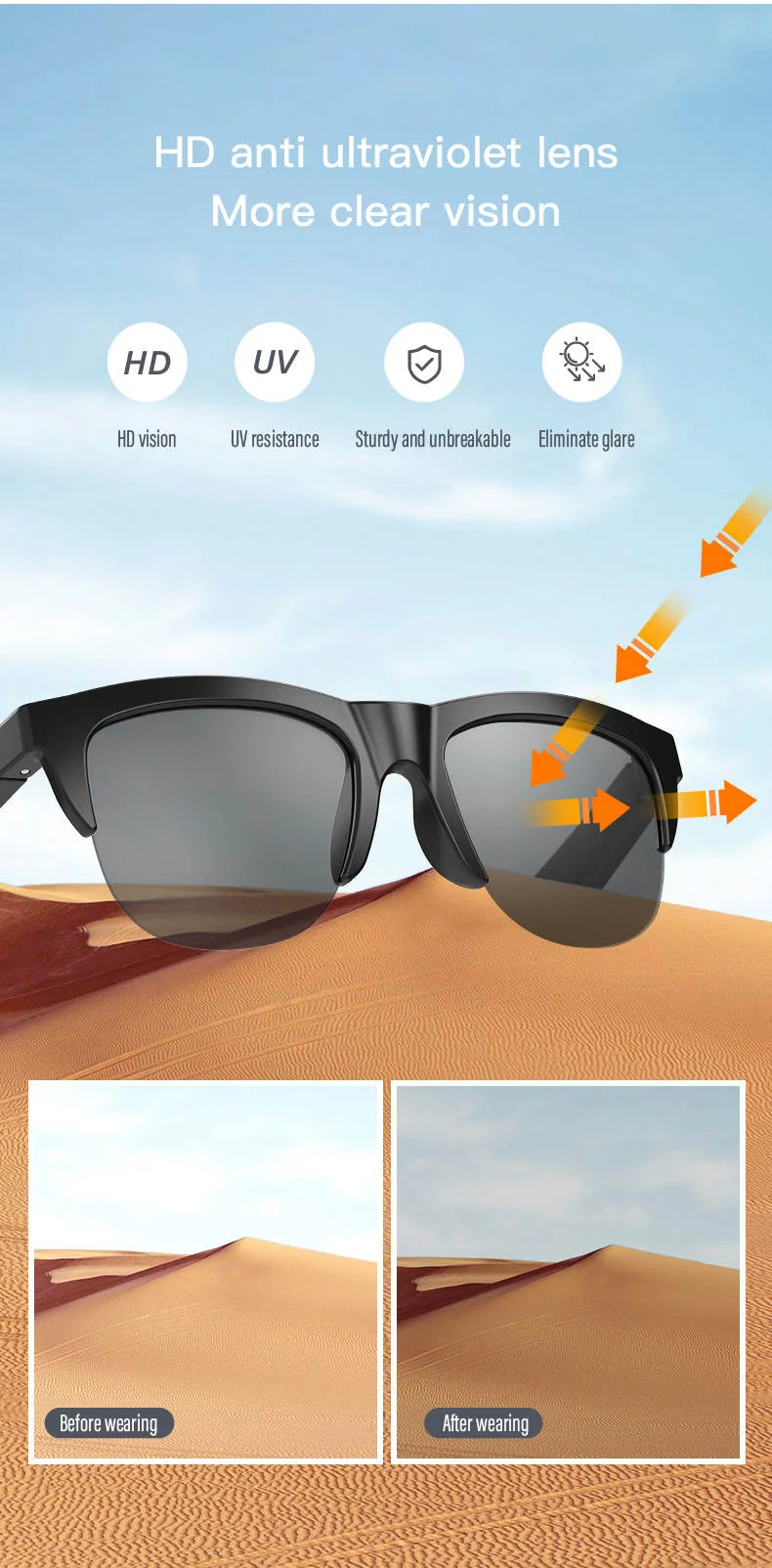 New Smart Wireless UV Sunglasses نظارات البلوتوث الحديثة الذكية المضادة للأشعة فوق البنفسجية