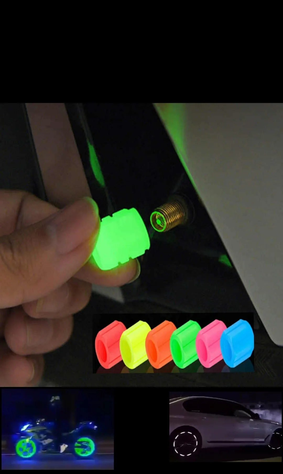 أغطية بلف مشعة لدواليب السيارات والدراجات Glowing Caps for Tires
