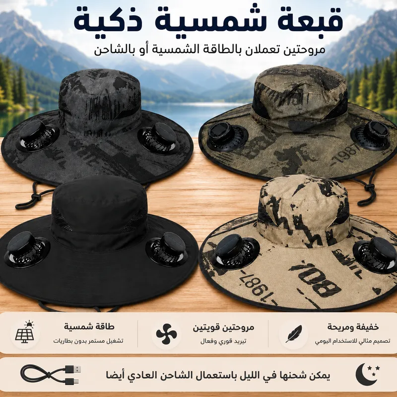 قبعة التبريد 2 في 1 | بالطاقة الشمسية أو بالشاحن