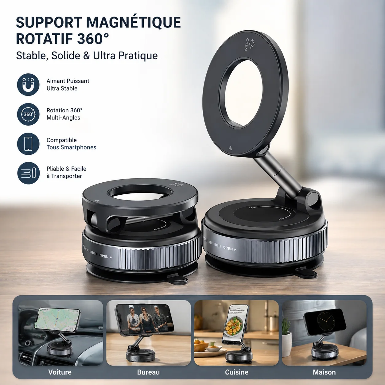 Support Téléphone Magnétique Rotatif 360°