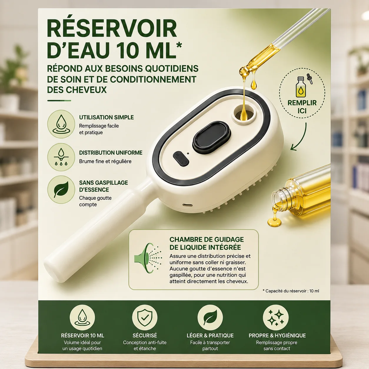 Brosse Massante Spray 3-en-1 — Ton Rituel Capillaire Réinventé