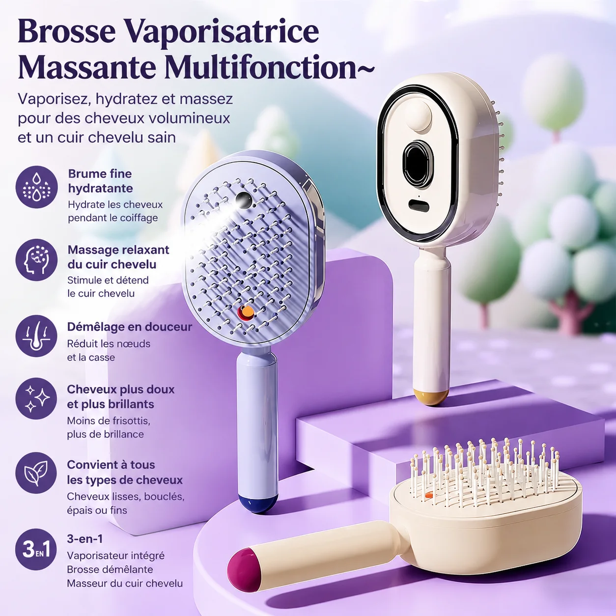 Brosse Massante Spray 3-en-1 — Ton Rituel Capillaire Réinventé
