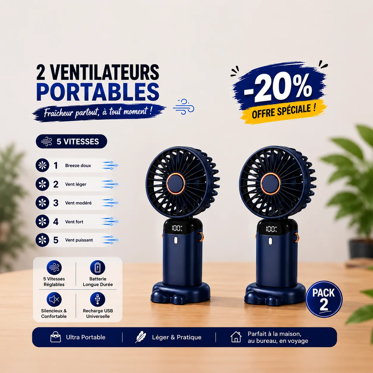Mini Ventilateur Portable USB 2 EN 1