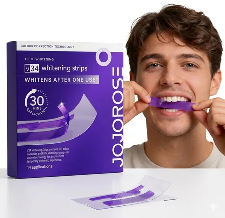 V34 Dual Active Teeth White Strips Safe Teeth Cleaning, Coffee, Wine, Stain Remover-28pcs,14 pairs
