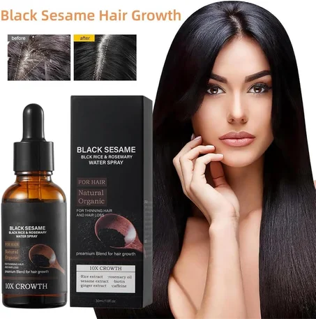 Black Sesame Hair Growth Serum - Nourishing Black Sesame Oil for Hair - Natural Sesame Seed Oil & Rice