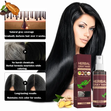 Herbal Gray Hair Verse Essence Spray 100ml, Dark Anti Graying Hair Serum for Men and Women