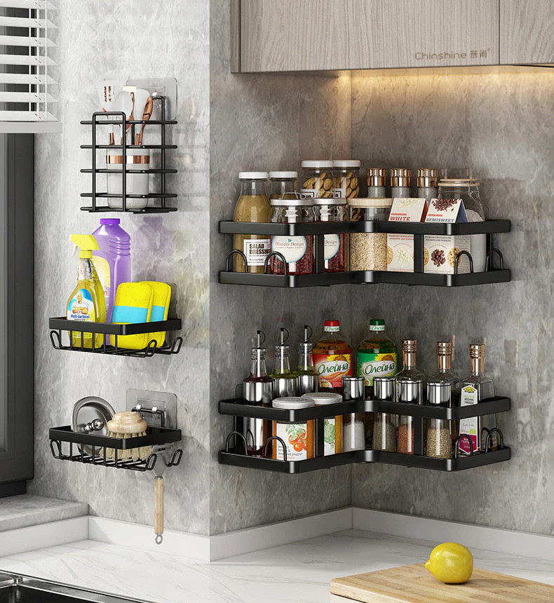 ⚡︎ Ensemble d’étagères murales pour salle de bain (résistant à la rouille) – 5 pièces