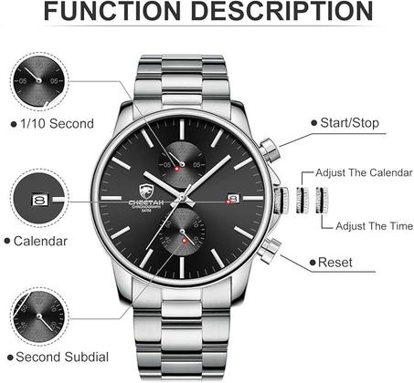 غولدن اور ساعات عصرية للرجال من الستانلس ستيل مقاومة للماء كرونوغراف كوارتز للرجال بخاصية عرض التاريخ التلقائي