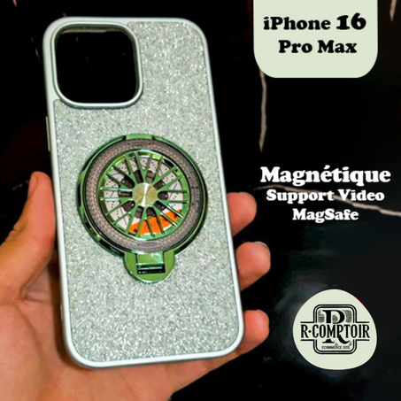 Coque iPhone  brillante Scintillant Magnétique Magsafe SuppoRt Vidéo Gyroscopique Gris