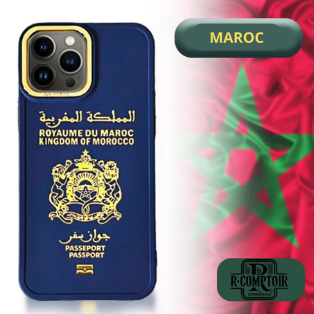 “BLEU” Coque iPhone  Passeport Marocain .