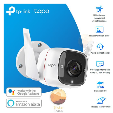 TP-Link Caméra de surveillance WiFi Extérieur Caméra IP haute résolution 3MP Vision nocturne sticker C310