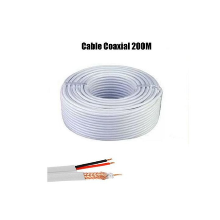 Cable Coaxial pour Caméra surveillance Avec Alimentation 12V Bobine 200M