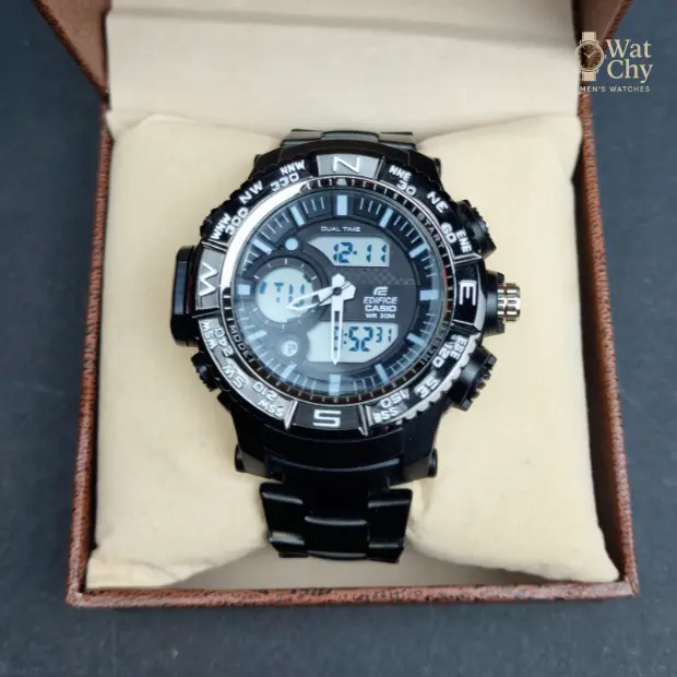 Casio Edifice Dual Time Watch – Black Stainless Steel