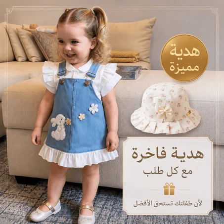 🎀 فستان الأميرة الصيفي للأطفال + قبعة صيفية هدية مجانًا