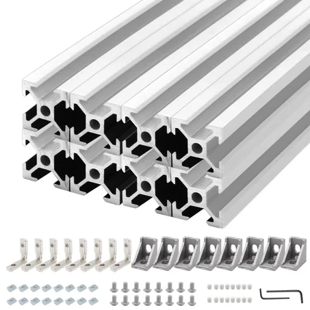 Paquete de 8 piezas de extrusión de aluminio 2020, ranura en T de 200mm, perfil de aluminio extruido plateado 20x20, ranura en T, estructura europea estándar, riel lineal anodizado para