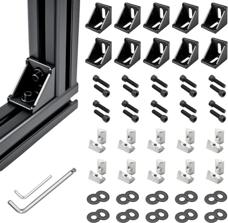 Juego de 10 juegos de soporte de esquina de extrusión de aluminio negro 4040, llave hexagonal de extremo de bola para extrusión de aluminio con ranura en T serie 40