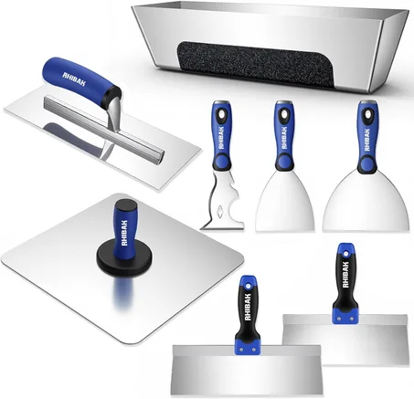 Kit de herramientas manuales para paneles de yeso, juego de cuchillos de masilla con halcón de aluminio, bandeja de barro, paleta de acabado plano, raspador Paniter multifuncional