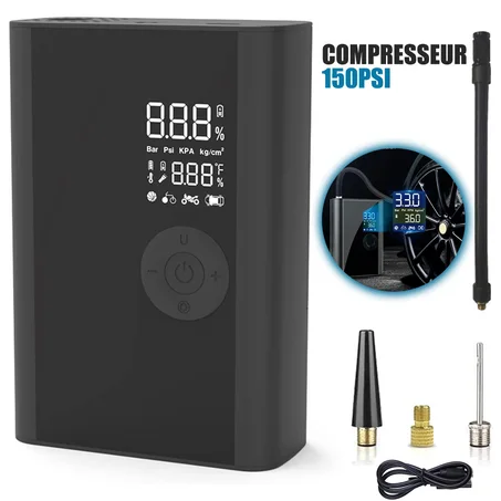 Mini Compresseur d’Air Portable 120W – 150 PSI, Batterie Rechargeable, Écran Digital