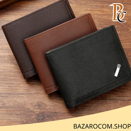 محفظة جلدية قصيرة للرجال، حامل صور صغير متعدد الاستعمالات