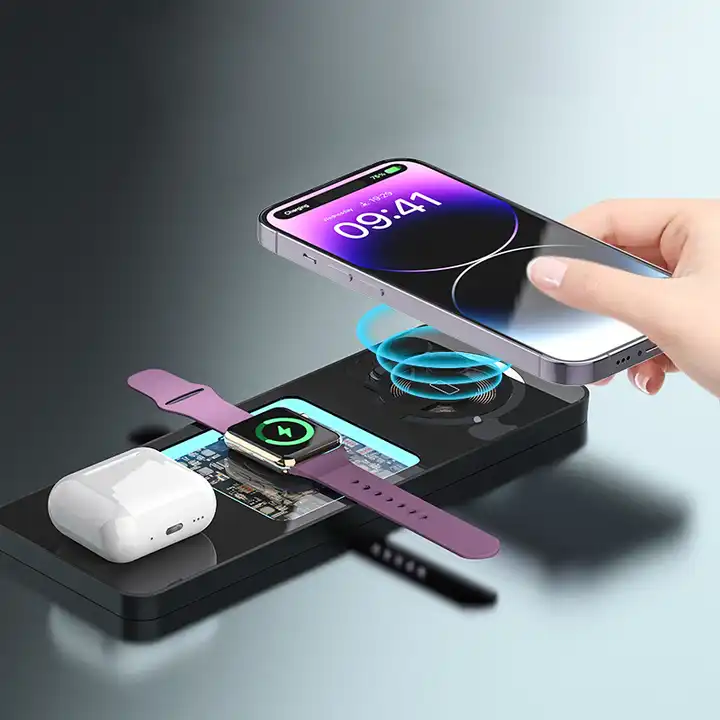 Custom Multifunction 15W Magnetic Fast Charging Induction 3 In 1 Wireless QC3.0 Charger for watch Iphone 15 14 13 Pro Max Airpod