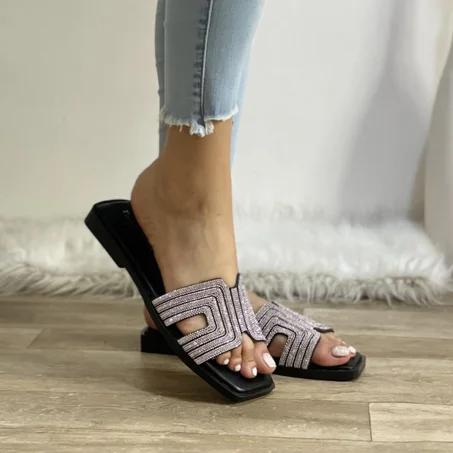 Sandale Plat effect Diamond - Nouvelle collection été 2024 - Noir