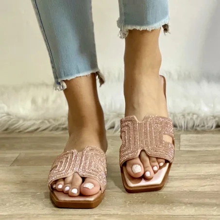 Sandale Plat effect Diamond - Nouvelle collection été 2024 - Bronze