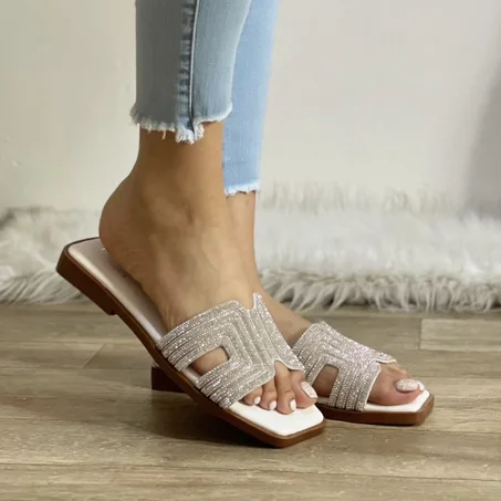 Sandale Plat effect Diamond - Nouvelle collection été 2024 - Blanc