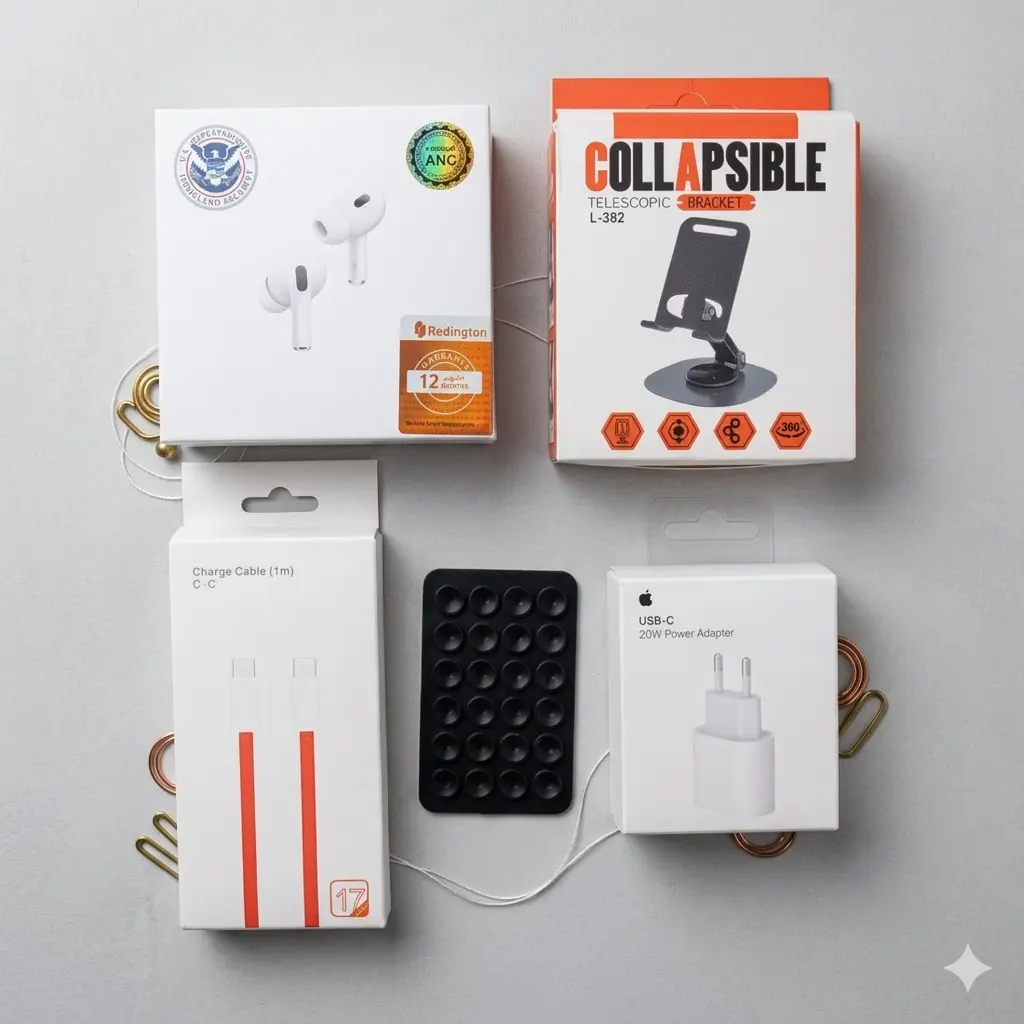 Pack Complet High-Tech 5 en 1 – AirPods + Chargeur + Câble + Support + Accessoire Bonus