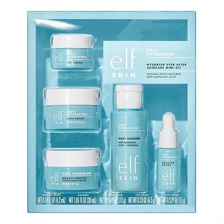 e.l.f. SKIN Hydrated Ever After - Minikit de cuidado de la piel, limpiador, desmaquillaje, hidratante y crema de ojos para hidratar la piel, apto para la TSA