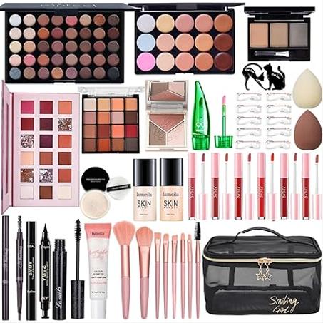 Kit completo de maquillaje todo en uno para mujer, juego de regalo de maquillaje para mujeres, paquete esencial de maquillaje que incluye base, base, base, base, base, sombra de ojos, paleta 